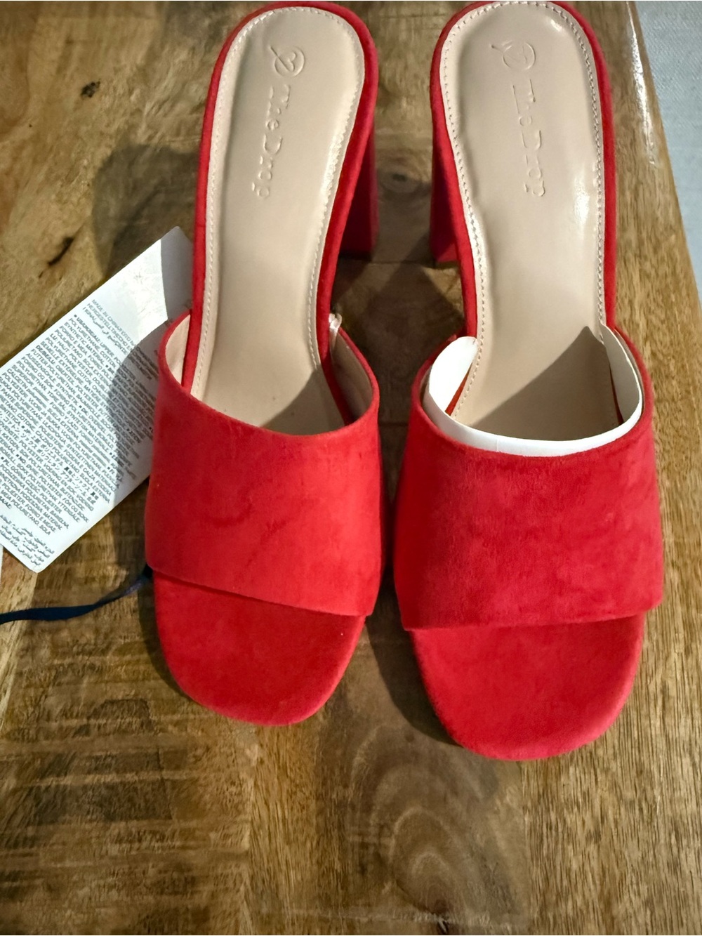 Red Suede Open-Toe Block Heel Slide Sandals